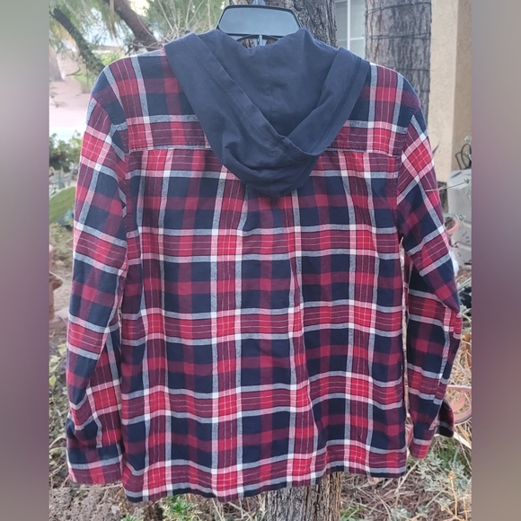 EDDIE BAUER 100% COTTON LINED BUTTON UP HOODIE JACKET SHIRT 3 POCKETS WO… - Picture 2 of 13